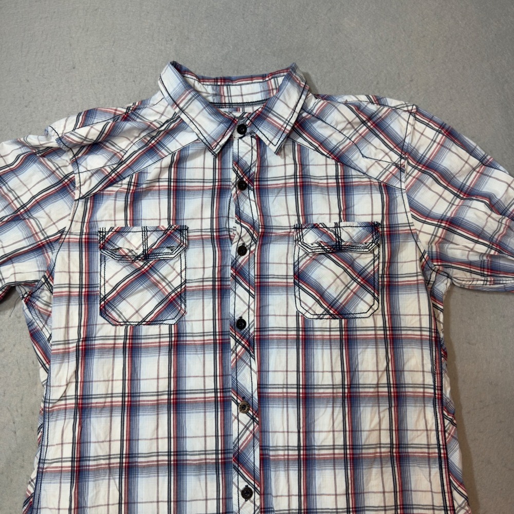 BKE Slim Fit Mens XL Western Plaid Button Down Shirt Red‎ White Blue B2053